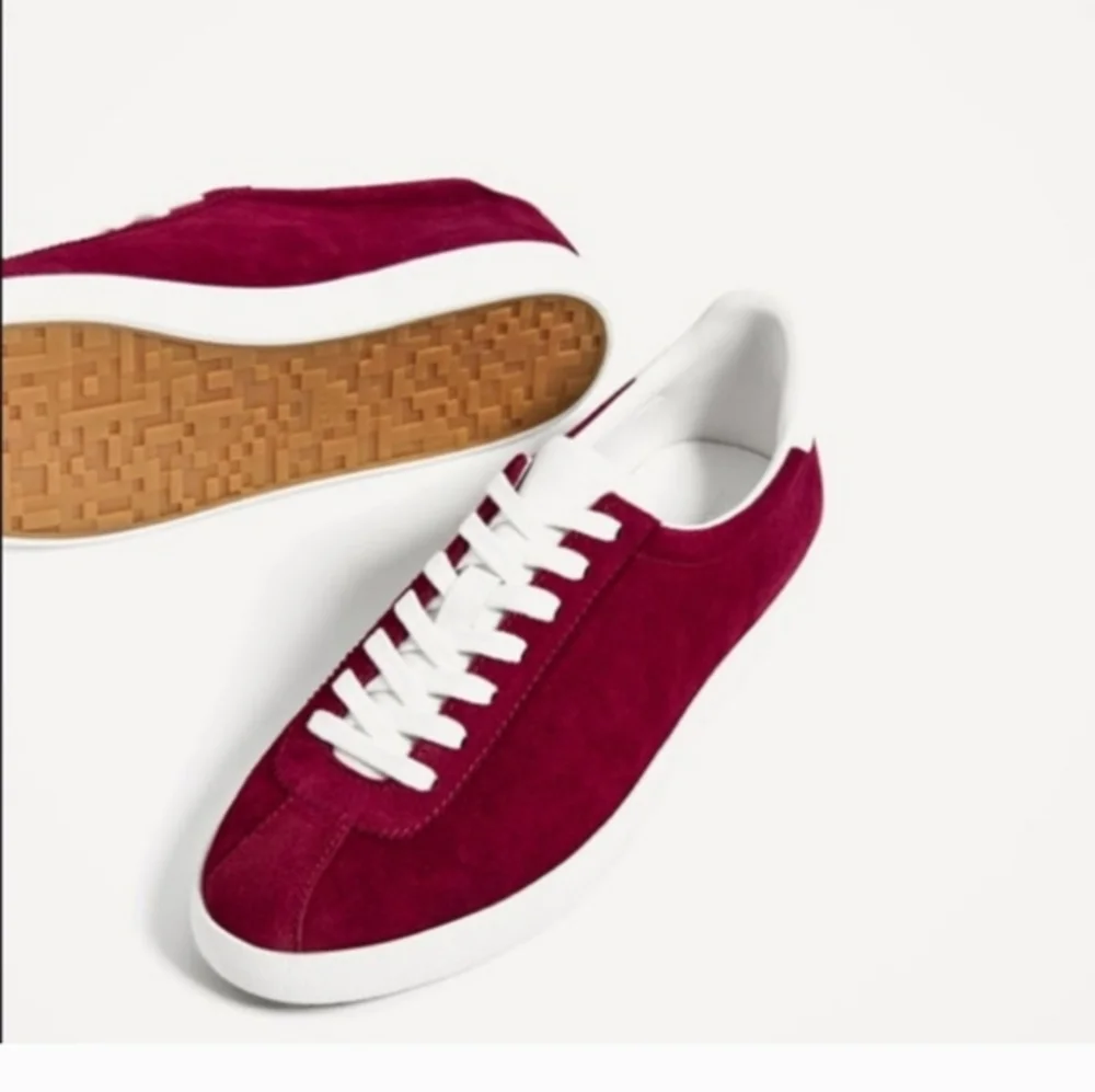 Excellent Used Condition Pair of Zara Woman Genuine Suede Burgundy Sneakers Sz38